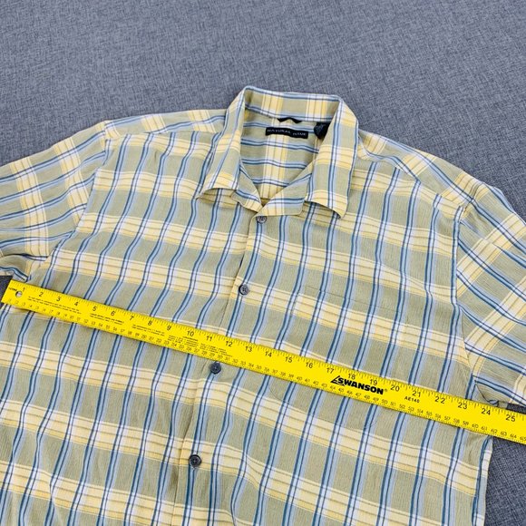 Mens Natural Issue Yellow Plaid‎ button Down Shirt Size XL Short Sleeve Collared - Picture 5 of 7